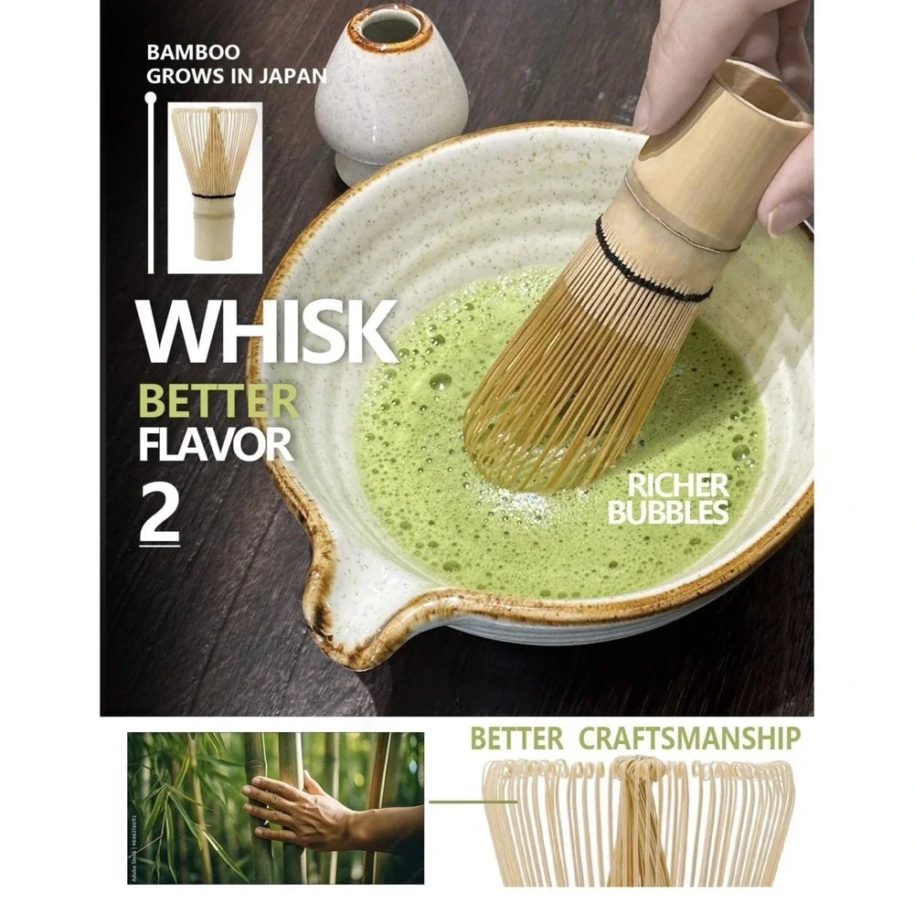 Matcha Whisk Set with Bowl, Bamboo Whisk, Scoop, Sifter, matcha